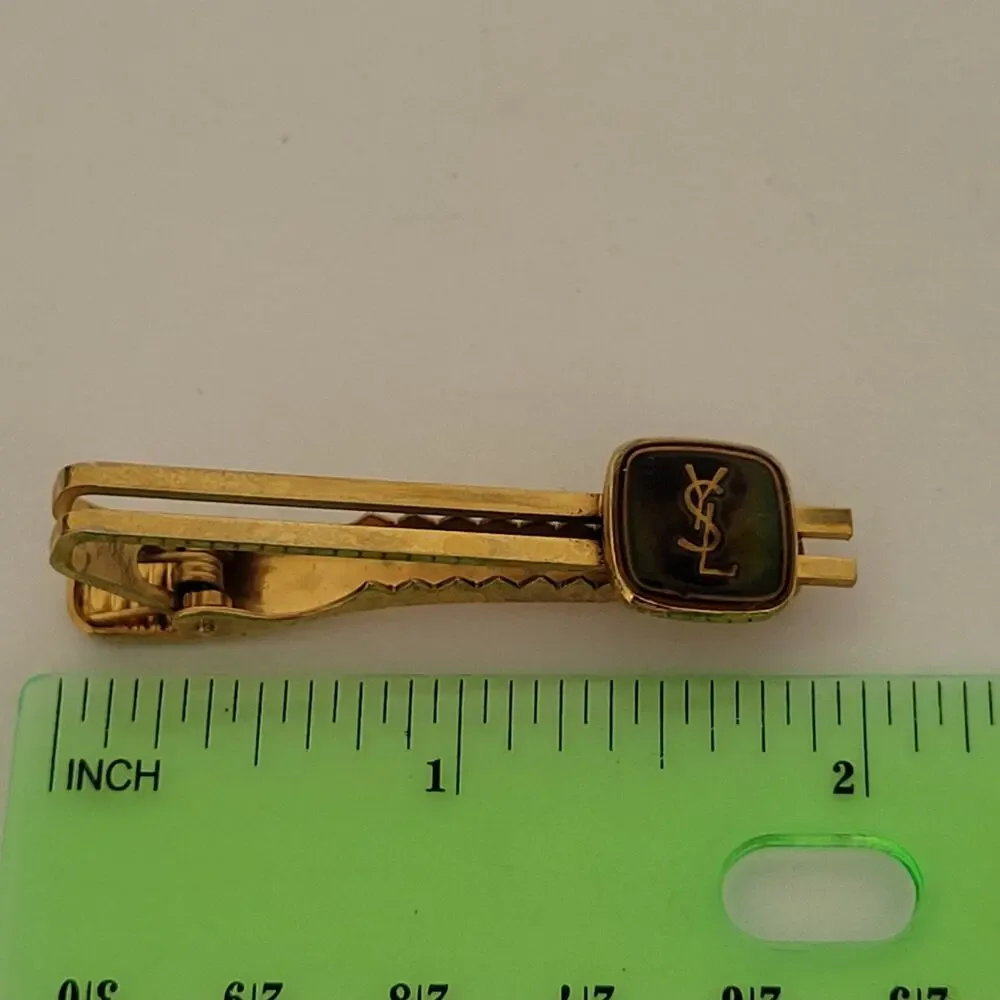 Limoges Castel France Gold Blue Tone Tie Clip Black‎ Horse Design 2 Inch